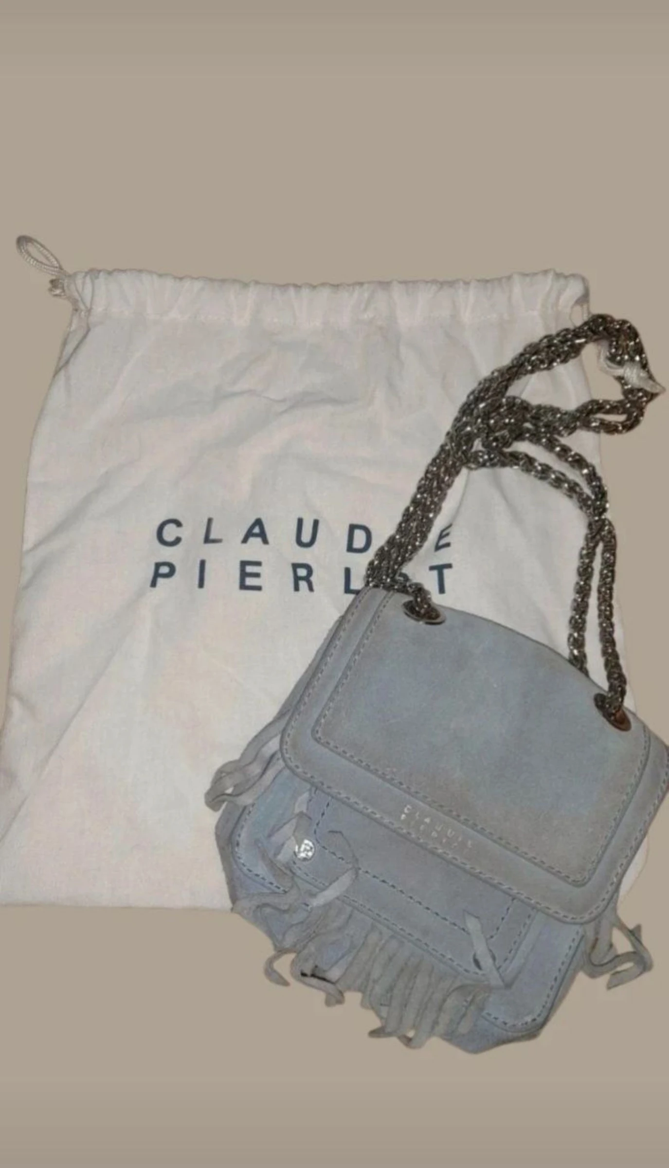 Petit sac Claudie Pierlot daim bleu Franges modèle modèle modèle Angela